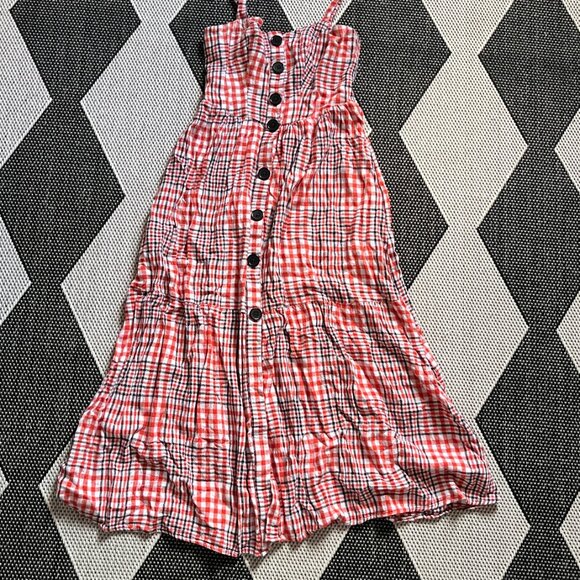UO Positano Tie-Shoulder Midi Dress - Red Plaid Button Down Dress with Pockets - Picture 8 of 12